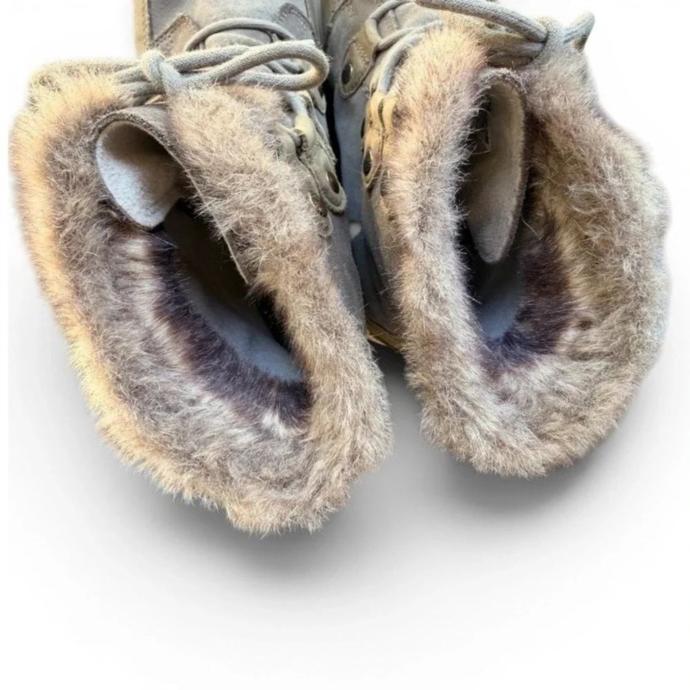 Sorel Boots Womens 10 Grey Explorer Joan Waterproof Suede‎ Faux Fur NL3039-052